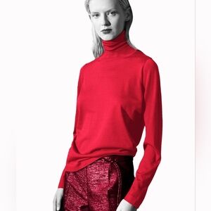 Marlowe Cherry Red 70% Cashmere + Silk Mock Neck 3/4 Sleeve Sweater M